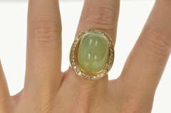 14K Yellow Gold Oval Fluorite Diamond Halo Statement Cocktail Ring