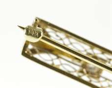 14K White Gold Art Deco Diamond Scroll Filigree Bar Pin/Brooch