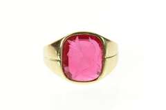 10K Yellow Gold Syn. Ruby Intaglio Men's Retro Statement Ring
