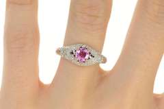 18K White Gold 1.74 Ctw Pink Sapphire Diamond Ornate Etched Ring