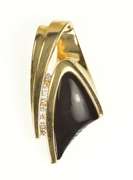 14K Yellow Gold Black Onyx Ornate Diamond Channel Statement Pendant