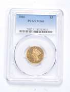 MS61 1866 $3.00 Indian Princess Head Gold Three-Dollars - Graded PCG
