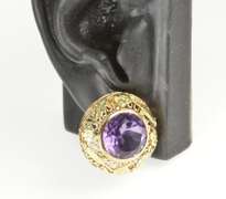14K Yellow Gold Arts & Crafts Amethyst Flower Filigree Screw Earrings