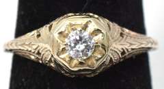 Vintage 14KT White Gold Filigree Ring with Crystal