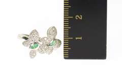 14K White Gold 0.73 Ctw Emerald Pave Diamond Butterfly Ring