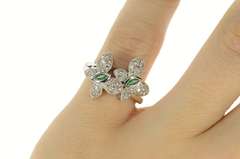 14K White Gold 0.73 Ctw Emerald Pave Diamond Butterfly Ring
