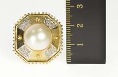 14K Yellow Gold Pearl Geometric Diamond Squared Cocktail Ring