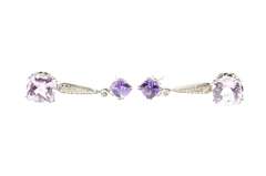 14K White Gold Amethyst Diamond Drop Dangle Statement Earrings