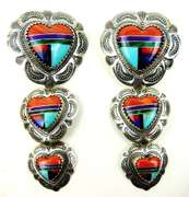 Q.T. Zuni Sterling Triple Heart Gemstone Earrings