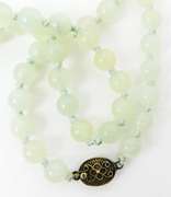 Vintage Chinese Jade Bead Necklace, Silver Clasp