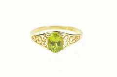 14K Yellow Gold Oval Peridot Scroll Filigree Statement Ring