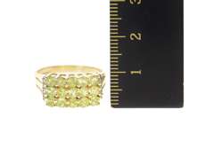 14K Yellow Gold Tiered Peridot Squared Cluster Diamond Cocktail Ring