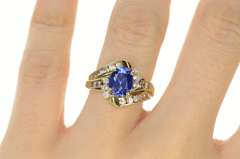 10K Yellow Gold Oval Syn. Sapphire CZ Bypass Statement Ring