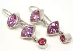 Sterling Silver Pink Stone Ring and Earrings