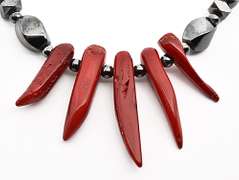 Unusual Hemetite and Oxblood Coral Necklace
