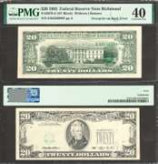 $20 1993 FRN Overprint on Back Error Serial Numbers on Back PMG XF 40