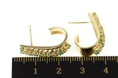 10K Yellow Gold Retro Diamond Emerald Curved Bar Semi Hoop Earrings