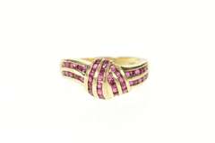 14K Yellow Gold Natural Ruby Criss Cross Knot Statement Ring