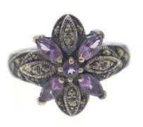 Sterling Silver Marcasite Amethyst Ring