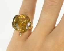 14K Yellow Gold Citrine Solitaire Abstract Freeform Statement Ring