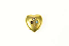 10K Yellow Gold Victorian Seed Pearl Garnet Heart Slide Charm/Pendant