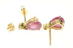 14K Yellow Gold Natural Pear Ruby Diamond Accent Stud Earrings
