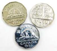 3 Canada Nickels, 1947, 1951, 1953