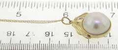 Lovely Yellow Gold Mabe Pearl Round Pendant on Chain