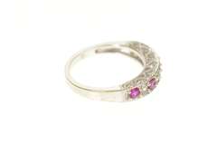10K White Gold Ornate Heart Filigree Syn. Pink Sapphire CZ Ring