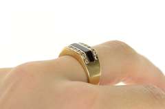 14K Yellow Gold 0.64 Ctw Diamond Black Onyx Squared Band Ring