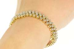 14K Yellow Gold 4.05 Ctw Diamond Lattice Encrusted Tennis Bracelet