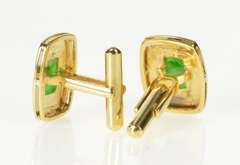 18K Yellow Gold Retro Jade Ornate Rounded Men's Cuff Links