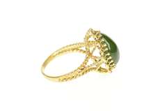 14K Yellow Gold Pear Nephrite Cabochon Retro Statement Ring