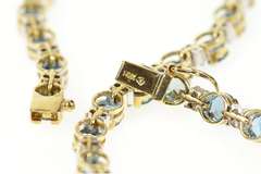14K Yellow Gold Blue Topaz Diamond Accent Classic Tennis Bracelet