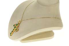 18K Yellow Gold 4.70 Ctw Victorian Natural Emerald Cross Pendant