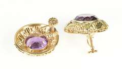 14K Yellow Gold Arts & Crafts Amethyst Flower Filigree Screw Earrings