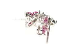 10K White Gold Ruby Flower Cluster Drop Diamond Earrings