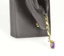 14K Yellow Gold Heart Amethyst Dangle Twist Bar Statement Earrings