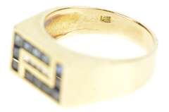 14K Yellow Gold Princess Sapphire Diamond Men's Squared Ring
