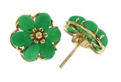 Elegant Green Jade Flower Stud Earrings
