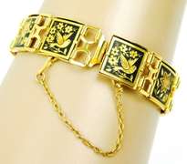 Vintage Damascene Panel Link Bracelet, Excellent