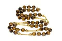 Gold Filled Retro Tiger's Eye Twist Bead Opera Chain Necklace