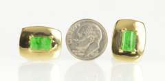 18K Yellow Gold Retro Jade Ornate Rounded Men's Cuff Links