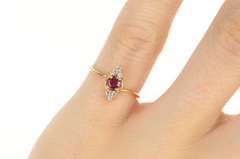 10K Yellow Gold Round Ruby Diamond Cluster Bypass Ring