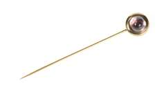 14K Yellow Gold Victorian Amethyst Cabochon Round Simple Stick Pin