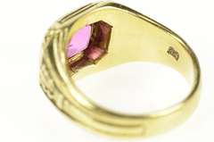 14K Yellow Gold 1930's Syn. Pink Sapphire Ornate Men's Ring