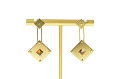 18K Yellow Gold M. Good Designer Citrine Square Dangle Earrings