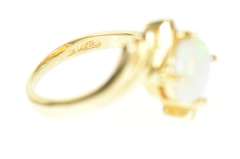 14K Yellow Gold Retro Ornate Natural Opal Cabochon Bypass Ring