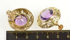 14K Yellow Gold Arts & Crafts Amethyst Flower Filigree Screw Earrings