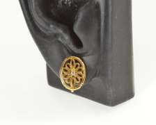 10K Yellow Gold Oval Diamond Floral Filigree Screw Back Earrings
